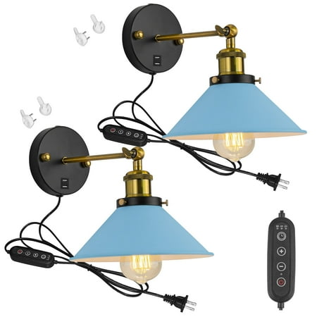 FSLiving Macaron Blue Metal Wall Sconce with USB Outlet Dimmable and Adjustable Angle Wall Lamp Lighting Fixture with 5.9ft Plug in Cord Small Nightstand Light for Dresser Bedroom - 2 Pack
FSLiving Macaron Blue Metal Wall Sconce with USB Outlet Dimmable and Adjustable Angle Wall Lamp Lighting Fixture with 5.9ft Plug in Cord Small Nightstand Light for Dresser Bedroom - 2 Pack