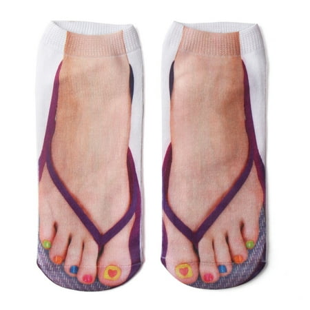 Unisex Cotton Low Cut Ankle Socks Funny 3D Flip-Flops Shoes Pork Print Hosiery