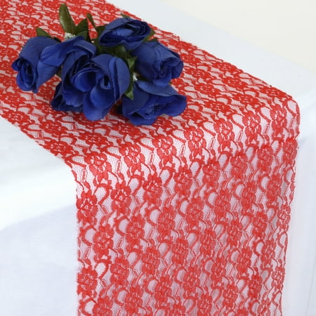 BalsaCircle 12 x 108 Floral Pattern Lace Table Runner Red
