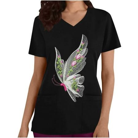 JWZUY Women Working Uniform T Shirt Butterfly Print Top V Neck Scrubs Shirt Casual Blouse Tee Workwear Nursing Scrubs Tops Short Sleeve Pullover Shirts T-Shirts Tshirts (Black XL)
JWZUY Women Working Uniform T Shirt Butterfly Print Top V Neck Scrubs Shirt Casual Blouse Tee Workwear Nursing Scrubs Tops Short Sleeve Pullover Shirts T-Shirts Tshirts (Black XL)