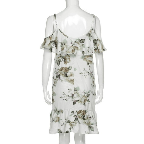 Female Summer Floral Ruffles Dress Off Shoulder Mini Dress Beach Celebration Dress XXL