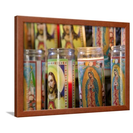 Close-up of Jesus Christ and Virgin Mary on Candle Holders, Mission San Jose, San Antonio Framed Print Wall Art