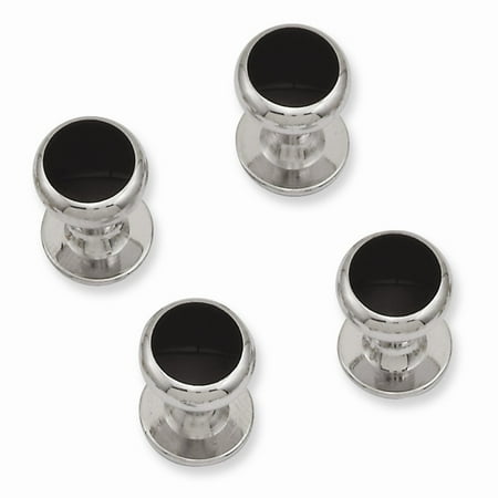 Rhodium-plated Engravable Four Piece Black Epoxy Tuxedo Studs