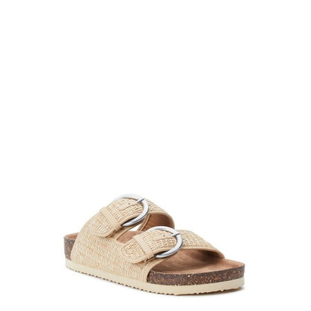 Time and Tru Women s Rafia Footbed Slide Sandal