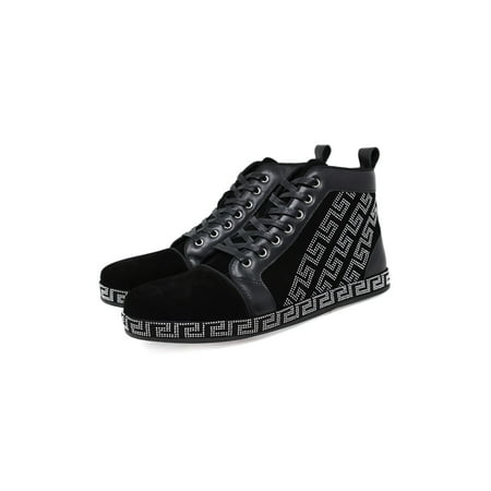 Barabas Men s Rhinestone Greek Pattern Design High Top Sneakers SH729
