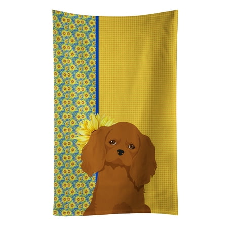 Summer Sunflowers Ruby Cavalier Spaniel Kitchen Towel 15 in x 25 in