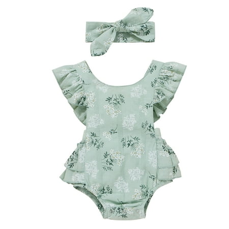 Kuriozud Baby Girls Summer Flower Print Round Collar Fly Sleeve Bodysuit Headband 0-24 Months
Kuriozud Baby Girls Summer Flower Print Round Collar Fly Sleeve Bodysuit Headband 0-24 Months