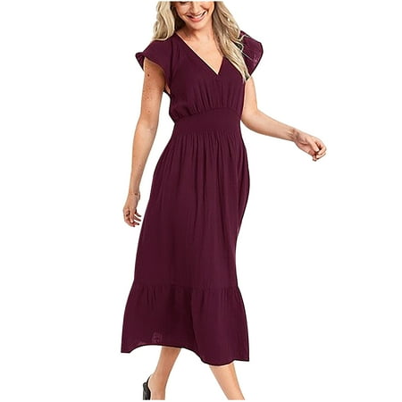 YanHoo Women s Elegant Dresses Sexy Sleeveless V Neck Midi Dress Loose Casual Waist Solid Swing Dress
YanHoo Women s Elegant Dresses Sexy Sleeveless V Neck Midi Dress Loose Casual Waist Solid Swing Dress