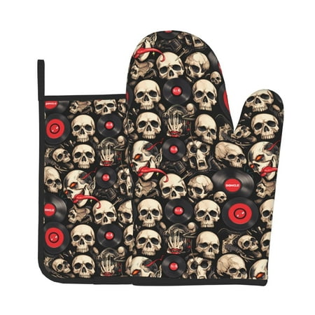 Junzan rock record Skull Pattern Oven Mitts and Pot Holders 2 pcs Set Potholders BBQ Gloves Long Kitchen Oven Glove for Cooking Baking Grilling (2-Piece Set 11 Inch)
Junzan rock record Skull Pattern Oven Mitts and Pot Holders 2 pcs Set Potholders BBQ Gloves Long Kitchen Oven Glove for Cooking Baking Grilling (2-Piece Set 11 Inch)