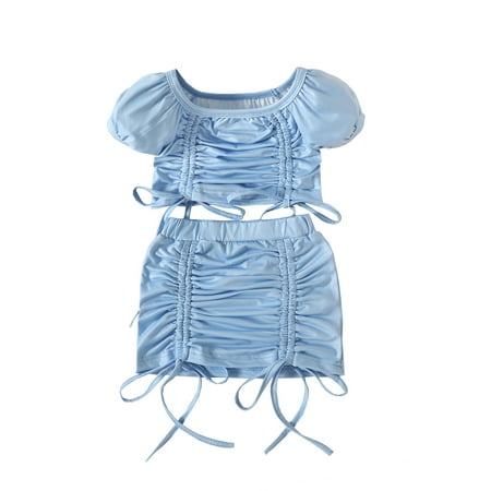 Suanret 2Pcs Little Girls Tie-Up Straps Pleated Clothes Suit Short Puff Sleeve Crop Tops + Elastic Waist Skirt Light Blue 4-5 Years
Suanret 2Pcs Little Girls Tie-Up Straps Pleated Clothes Suit Short Puff Sleeve Crop Tops + Elastic Waist Skirt Light Blue 4-5 Years