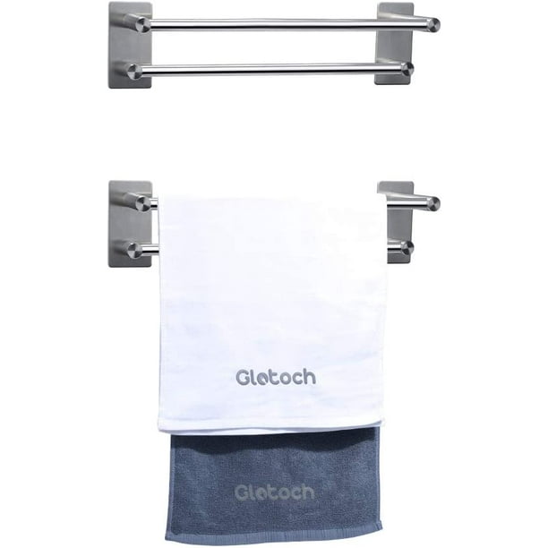 Bathroom Towel Double Bar 15.7-inch, Brushed SUS 304 Stainless Steel, 3M Self-Adhesive Sticky, No Drilling Stick On Wall Mount Towel Holder Rack Hanger for Bath & Kitchen