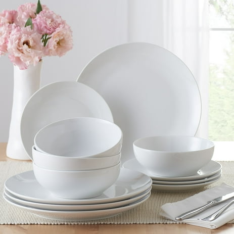 Mainstays 12-Piece Dinnerware Set, White
