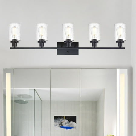 VINLUZ Bathroom Wall Sconce Fixtures with Seeded Glass Shade - Black 5-lights
VINLUZ Bathroom Wall Sconce Fixtures with Seeded Glass Shade - Black 5-lights