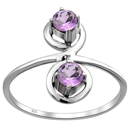 Natural 0.5 Carat Purple Amethyst Sterling Silver 2-Stone Ring