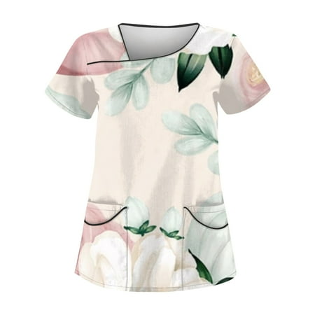 BIZIZA Maternity Scrub Top Dressy V Neck Short Sleeve Uniform with Two Pocket Floral Printed Oversized Womens Summer Plus Size Tops Beige M
BIZIZA Maternity Scrub Top Dressy V Neck Short Sleeve Uniform with Two Pocket Floral Printed Oversized Womens Summer Plus Size Tops Beige M