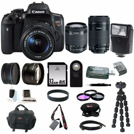Canon EOS Rebel T6i Digital SLR with EF-S 18-55mm IS STM Kit Lens and Canon EF-S 55-250mm f\/4-5.6 IS STM plus 32GB Delux Canon EOS Rebel T6i Digital SLR with EF-S 18-55mm IS STM Kit Lens and Canon EF-S 55-250mm f\/4-5.6 IS STM plus 32GB Delux