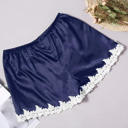 QWANG Silk Satin Sexy Flowers Floral Lace Pajamas Underwear Women Shorts Sexy Lingerie