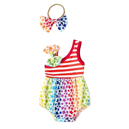 MissiMae Independence Day Baby Girl Jumpsuit Set Summer Stars Stripes One-shoulder Sleeveless Bow Rompers and Stretch Headband
MissiMae Independence Day Baby Girl Jumpsuit Set Summer Stars Stripes One-shoulder Sleeveless Bow Rompers and Stretch Headband