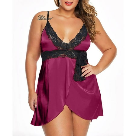 WTPretty Plus Size Women Satin Silk Pajamas Lingerie Strappy Nightdress Sleepwear With G-string
WTPretty Plus Size Women Satin Silk Pajamas Lingerie Strappy Nightdress Sleepwear With G-string