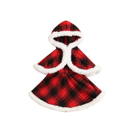 

Ma&Baby Kid Girls Christmas Dress Suit Plaid Sleeveless Dress+ Hooded Cloak Festival Set for Autumn