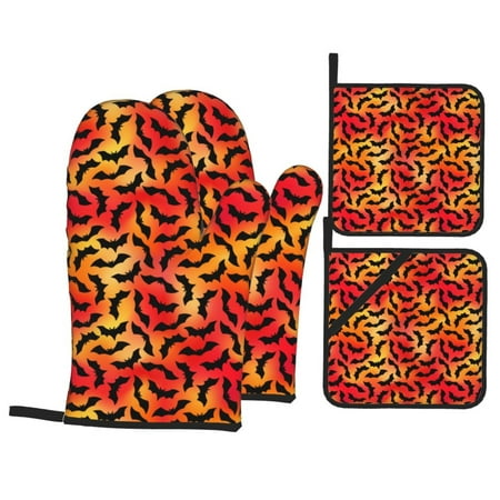 Oven Mitts and Pot Holders Sets 4 pcs - halloween bat Heat Resistant Silicone Oven Gloves with Non-Slip Silicone Surface and hot pads for kitchen Baking Cooking BBQ
Oven Mitts and Pot Holders Sets 4 pcs - halloween bat Heat Resistant Silicone Oven Gloves with Non-Slip Silicone Surface and hot pads for kitchen Baking Cooking BBQ