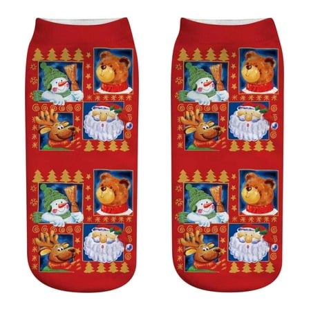 3 pair Women Fashion Three-dimensional Printed Socks Christmas Socks Color Random