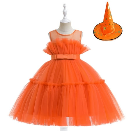 Kids Girls Pageant Dress Party Child Gown Princess Tulle Dress Hat Set