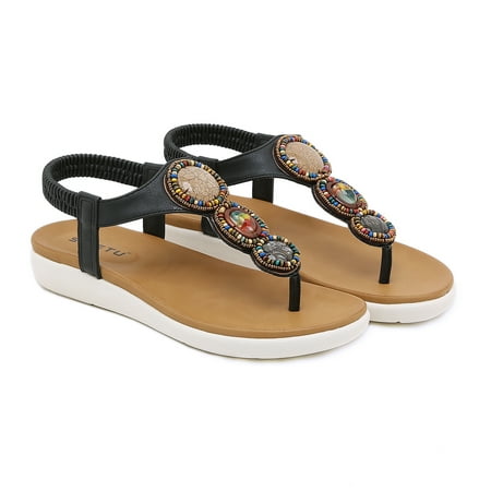 Women‘s Beads T-strap Wedge Sandals Boho Style Toe Loop Elastic Strap Slip On Shoes Casual Non-slip Beach Shoes
Women‘s Beads T-strap Wedge Sandals Boho Style Toe Loop Elastic Strap Slip On Shoes Casual Non-slip Beach Shoes