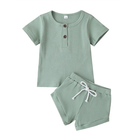 Izhansean Toddler Baby Girl Boy Clothes Short Sleeve Solid Ribbed Tops T Shirt Shorts Set Light Green 18-24 Months
Izhansean Toddler Baby Girl Boy Clothes Short Sleeve Solid Ribbed Tops T Shirt Shorts Set Light Green 18-24 Months