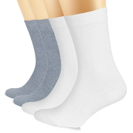 HUGH UGOLI Women s Cotton Crew Socks 4 Pairs White/Indigo Shoe Size: 6-9