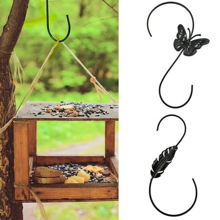 

Hesroicy 2Pcs Bird Feeders Hanger Heavy Duty Butterfly/Feather Metal Hummingbird Bird Feeder Hook Garden Supplies
