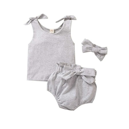 Canrulo Cute Newborn Baby Girl Clothes Solid Color Sleeveless T-shirt Tops Bowknot Shorts Bloomers Headband Set Grey 12-18 Months
Canrulo Cute Newborn Baby Girl Clothes Solid Color Sleeveless T-shirt Tops Bowknot Shorts Bloomers Headband Set Grey 12-18 Months