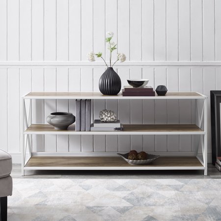 Manor Park 60" Industrial Bookcase - Rustic Oak, White Metal