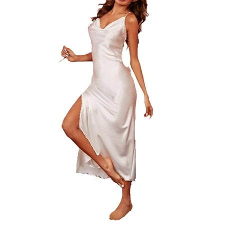 Womens Nightgowns Sleepdress Plain Split Thigh Sleepshirts White S