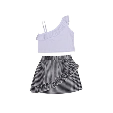 Xingqing 2PCs Kids Girl Oblique Collar Vest Tops T-shirt Plaid A-line Short Skirt Summer 3-8 Years Outfit Sets Clothes
Xingqing 2PCs Kids Girl Oblique Collar Vest Tops T-shirt Plaid A-line Short Skirt Summer 3-8 Years Outfit Sets Clothes