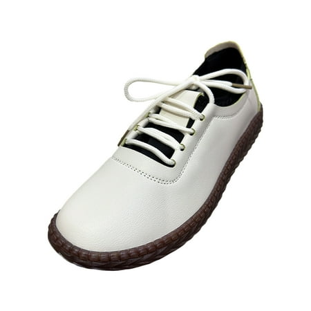 TUOBARR Flat Shoes for Women Lace Up Versatile Flat Shoes For Comfortable Shallow Cut Women s Single Shoes White