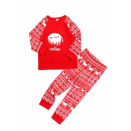 Family Matching Christmas Pajamas Snowflake Deer Print Raglan Long Sleeve Set