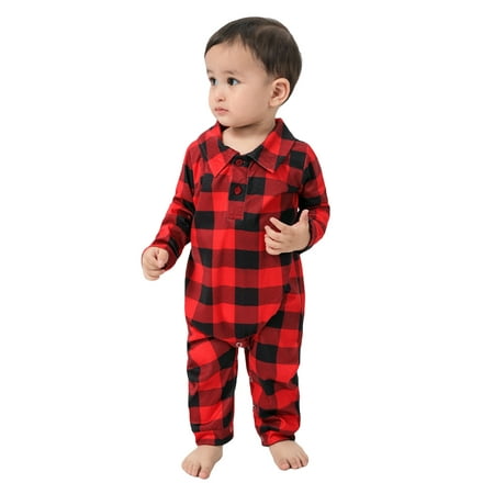 Family Matching Pajamas Red Plaid Printed Long Sleeve Shirt and Plaid Pants Christmas Loungewear Sleepwear
