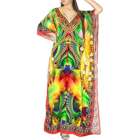 HAPPY BAY Women s Oversize Caftan Maxi Boho Nightwear 2X-3X Sapphire-AC300