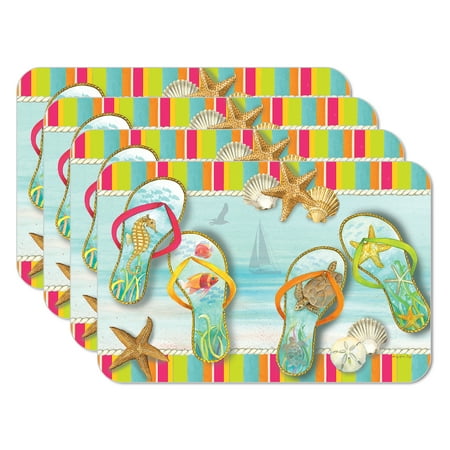 CounterArt Blue Sea Flip Flops 4 Pack Reversible Flexible Plastic Tabletop Placemats
CounterArt Blue Sea Flip Flops 4 Pack Reversible Flexible Plastic Tabletop Placemats