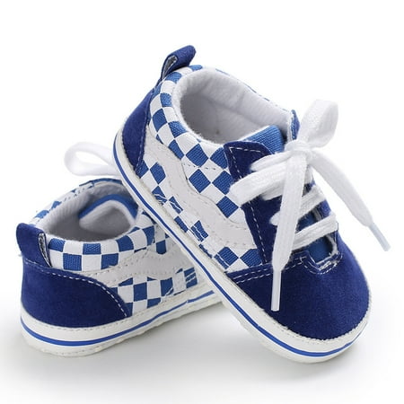 Baby Boys Casual Plaid Canvas Skate Shoes Lace-up Soft Sole Toddler Shoes For Walking