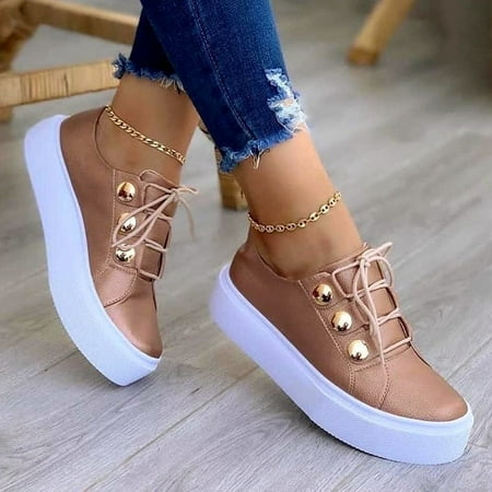 Women s Lace Up Shoes Round Head Platform Casual Shoes Simple and Fashionable