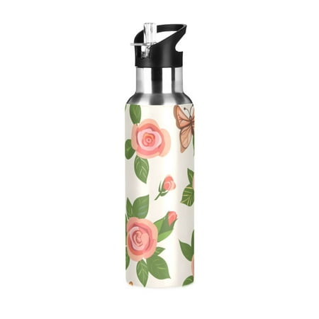 ALAZA Butterfly Flying in Roses Flowers Water Bottle Insulated Flask Stainless Steel Straw Lid 20 oz
ALAZA Butterfly Flying in Roses Flowers Water Bottle Insulated Flask Stainless Steel Straw Lid 20 oz