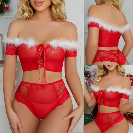 Qcmgmg Women s Bra and Panty Set Christmas Mesh Off-Shoulder Babydoll Nightwear Sexy Lingerie Set M
Qcmgmg Women s Bra and Panty Set Christmas Mesh Off-Shoulder Babydoll Nightwear Sexy Lingerie Set M