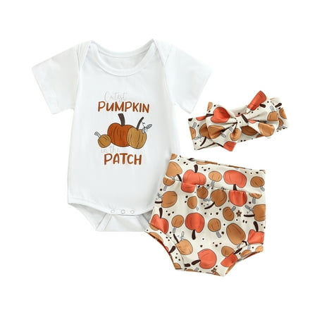 Newborn Baby Girl Romper Shorts Headband Outfit Thanksgiving Clothes Set 3-Piece Sizes 0-18 Months
Newborn Baby Girl Romper Shorts Headband Outfit Thanksgiving Clothes Set 3-Piece Sizes 0-18 Months