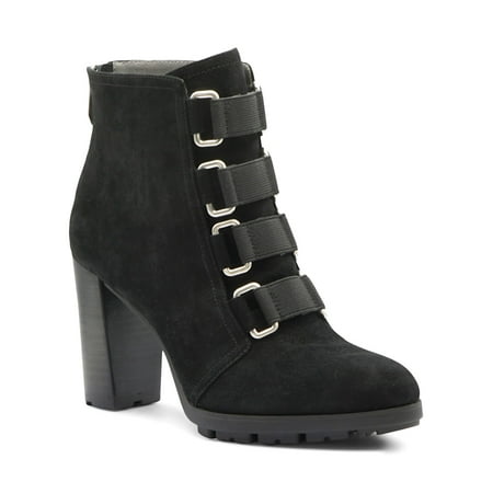 ADRIENNE VITTADINI Womens Black Block Heel Zip-Up Leather Heeled Boots 10 M