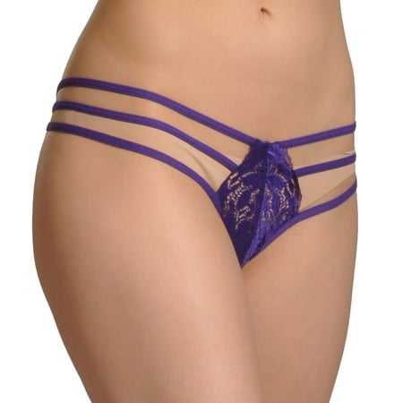 Women s Shirley of Hollywood 20145 Stretch Lace Strappy Thong (Purple O/S)