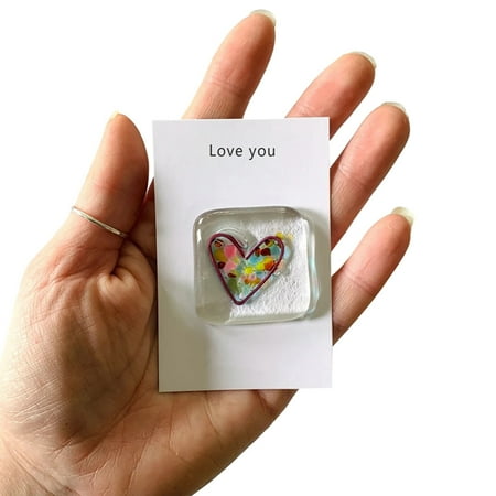 aturustex Pocket Heart Hug Token Glass Token With Greeting Card Keepsake Gift