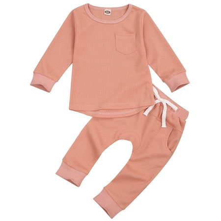 Baby Boys Girls Long Sleeve Round Neck Pullover with Front Pocket + Trousers