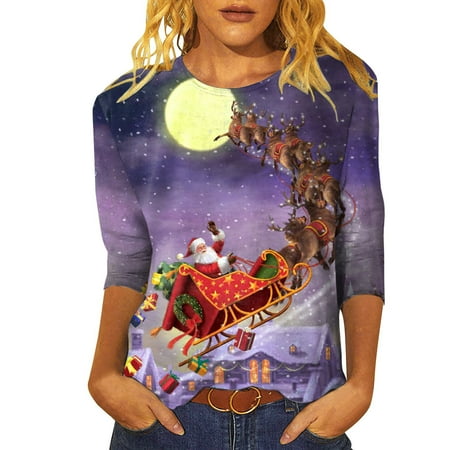 Womens Daily Christmas Print O Neck Tops Three Quarter Sleeve Round Neck Tee Shirt Printed Flower Loose Side Split Blouse Tunic Womens Sleep Shirt Women s Woman Full Sleeve Shirts for Women Summer
Womens Daily Christmas Print O Neck Tops Three Quarter Sleeve Round Neck Tee Shirt Printed Flower Loose Side Split Blouse Tunic Womens Sleep Shirt Women s Woman Full Sleeve Shirts for Women Summer